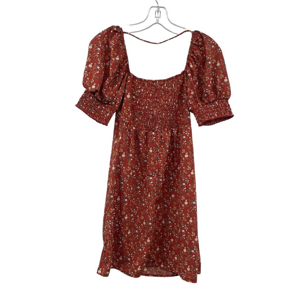 TRIXX Floral Sundress Short Puff Sleeve Burnt Orange/Multi Size Medium - Picture 7 of 9